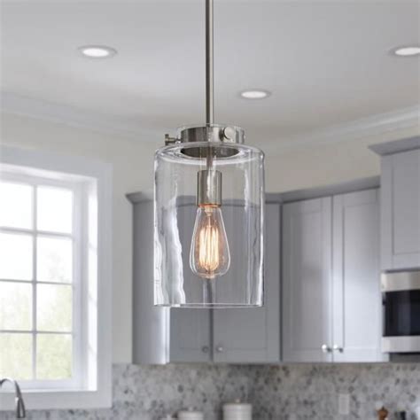 Hampton Bay Mullins 1 Light Brushed Nickel Mini Pendant With Clear Glass Glass Pendant