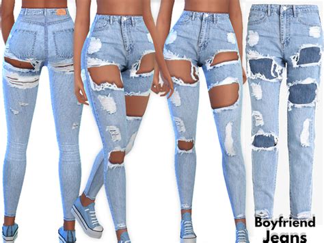 Boyfriend Ripped Denim Jeans By Pinkzombiecupcakes Sims 4 Female Clothes