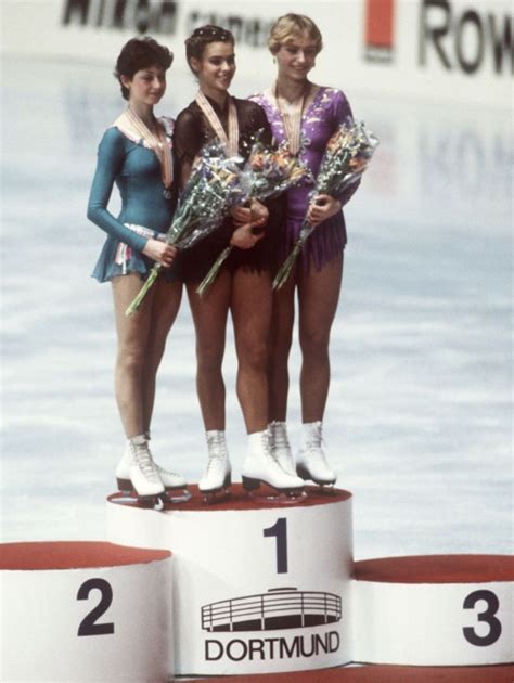 Katarina Witt St With Elena Vodorezova USSR And Claudia Leistner FRG During The Medal