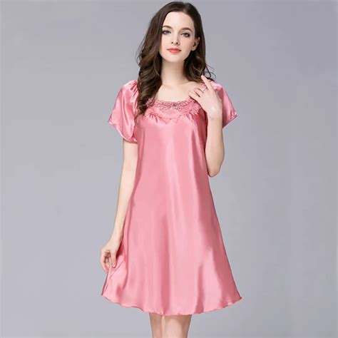 Ssh0293 Women Nightgowns Satin Silk Women Night Dress Sexy Summer Plus Size Nightdress Nightwear