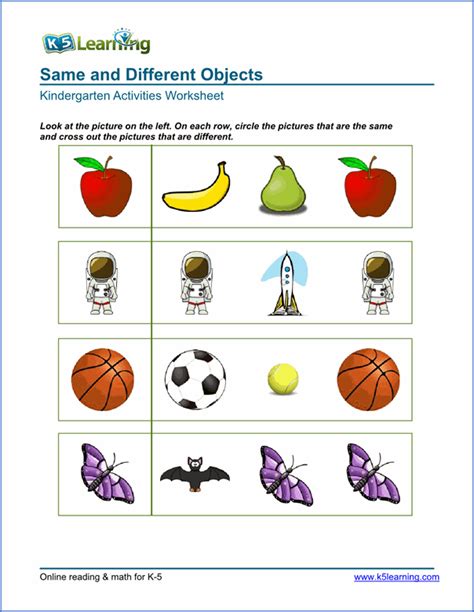 Kindergarten Similarities And Differences Worksheets Printable