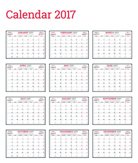 Common 2017 Wall Calendar Template Vector 07 Free Download