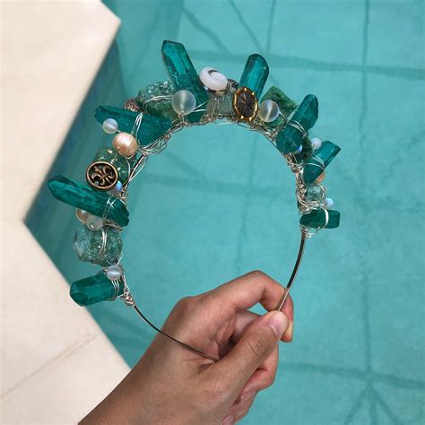 Mermaid Crown Bioluminescent Teal Quartz Headband Teal Etsy