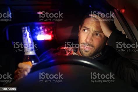 Police Stopped Drunk Driver Drunk Man Drinking Beer While Driving Car Driver Under Alcohol