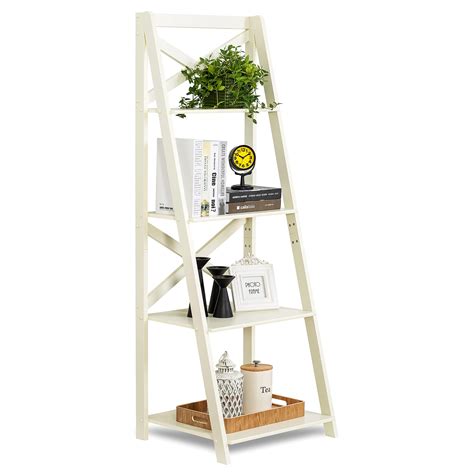 ZENODDLY Ladder Shelf White Ladder Bookshelf In Tall Standing Ladder Shelves For Living