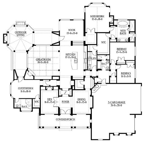 floor plans aflfpw03459 1 story craftsman home with 4 bedrooms 3 bathrooms and 3 500 total