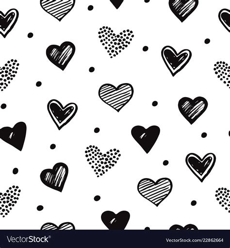 Sketch Hearts Seamless Pattern Romantic Doodle Vector Image