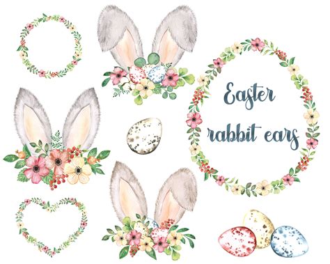 This link is to an external site that may or may not meet accessibility guidelines. Watercolor Easter Bunny ears clipart. Easter eggs, floral ...