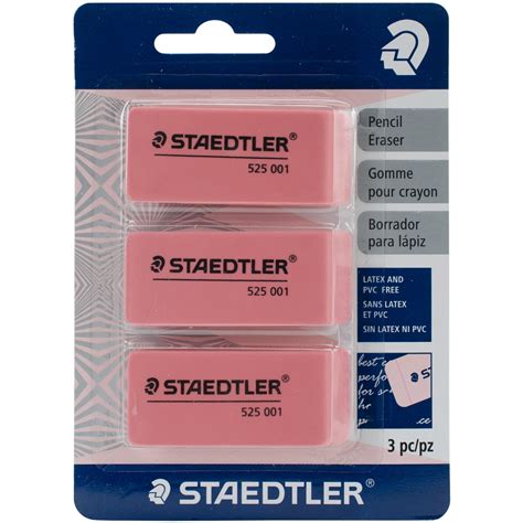 Pencil Eraser 3pkg Pink