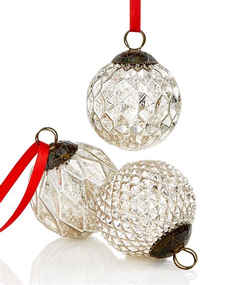 Holiday Lane Set Of 3 Textured Silver Ball Ornaments Only At Macys