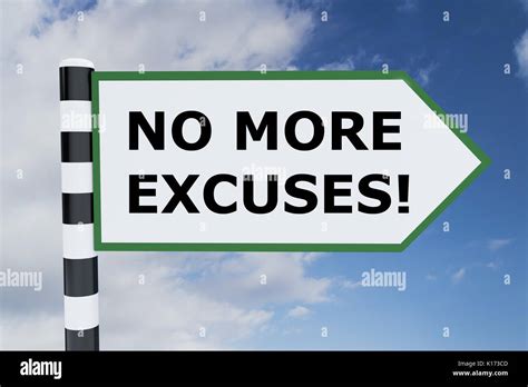 3d Illustration Of No More Excuses Script On Road Sign Stock Photo