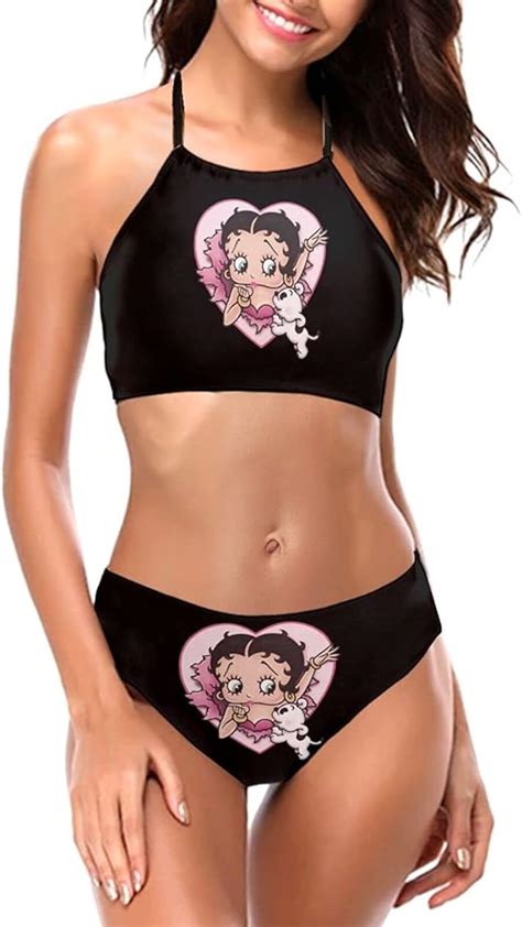 Womens Betty Boop Halter Two Piece Bikini Set Swimwear