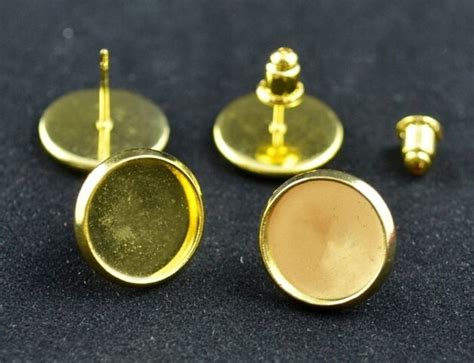 12mm 20pcs Gold Plated Earring Studs Earrings Blank Base Fit 12mm Glass