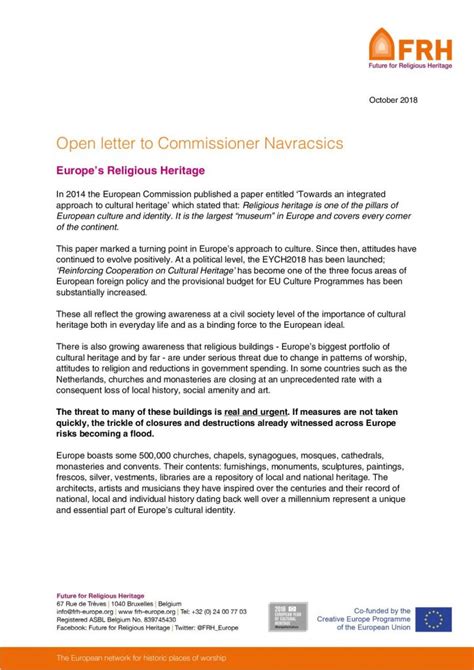 Frhparis2018 Communiqué And Open Letter To Commissioner Navracsics