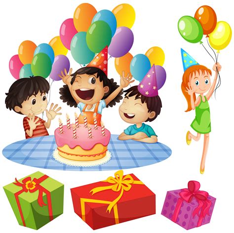 Kids At Birthday Party With Balloons And Presents 373573 Vector Art At