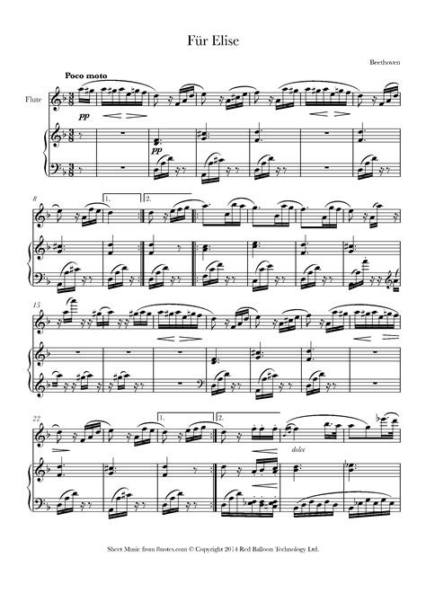 Beethoven Fur Elise Sheet Music For Flute