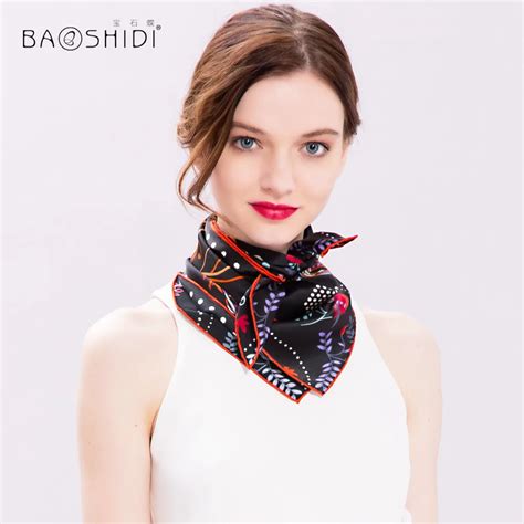 צעיפים ומטפחות Baoshidi 100 Silk Scarf Women Mini Square Fashion Neck Scarves Luxury Brand