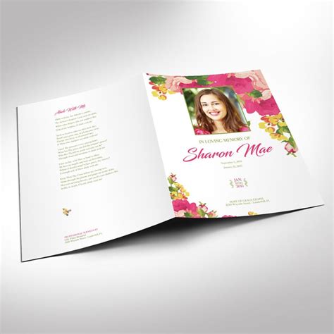 Pink Watercolor Funeral Program Large Word Publisher Template Etsy