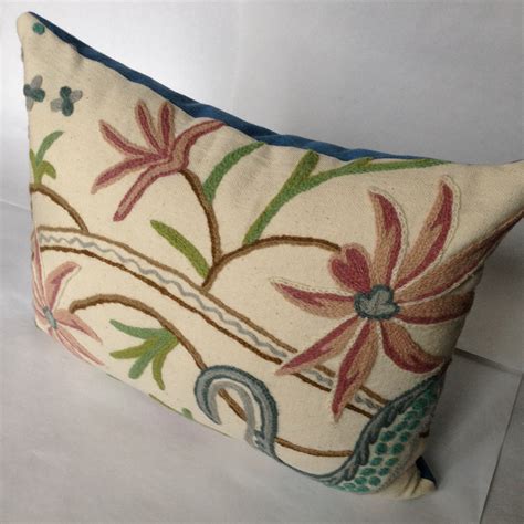 Vintage Wool Crewel Embroidery Throw Pillow Cover Etsy
