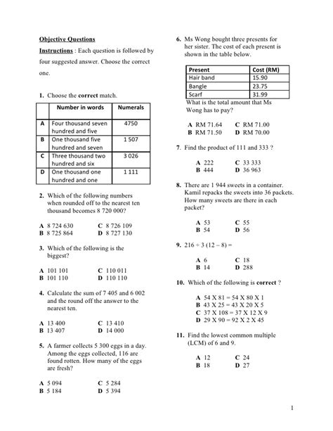 Form 1 mathematics revision kssm draft. Mid Year Form 1 Paper 1 2010 Mathematics