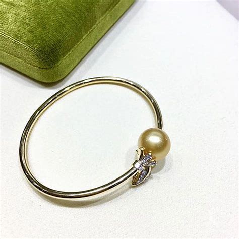12 13mm Golden South Sea Pearl Adjustable Bracelet 18k Gold W Diamond