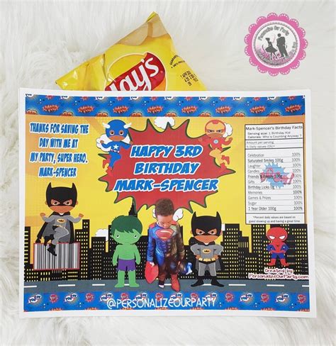 Super Hero Chip Bag Wrappers Superhero Chip Bag Favors Super Etsy