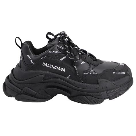 Balenciaga Triple S Sneaker Allover Logo In Black Technical Material Polyurethane Plastic Ref