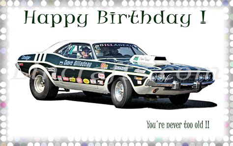 American Drag Racing Car Birthday Card Created By Lda Dodge Challenger