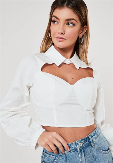 White Cotton Poplin Cut Out Cropped Shirt | Missguided