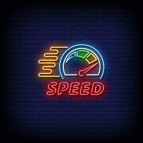 Premium Vector Neon Sign Speed With Brick Wall Background Vector