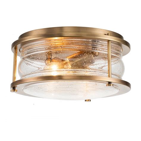 Ashland Bay 2 Light Flush Mount In Brass With Clear Seeded Glass