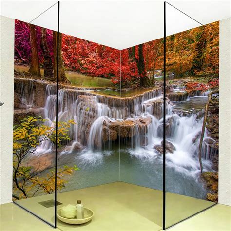 Custom Mural Wallpaper 3d Stereo Waterfalls Forest Bathroom Wall