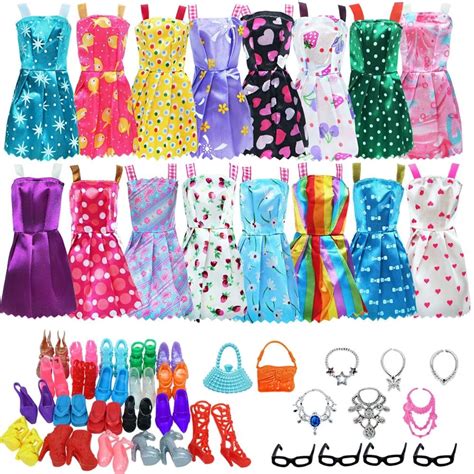 32 Item Set Doll Accessories 10 Mix Fashion Cute Dress 4 Glasses 6 Necklaces 2 Handbag 10