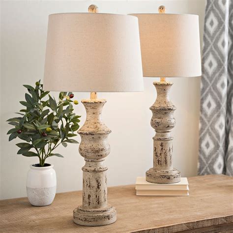 Distressed Cream Table Lamps Set Of 2 Cream Table Lamps Farmhouse
