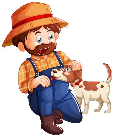 Free Vector Farmer Playing With Cute Dog On White Background