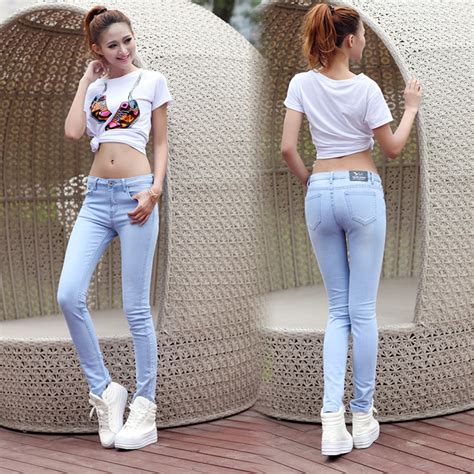New Fashion 2015 Womens Jeans Mid Waist Pencil Pants Slim Breasted