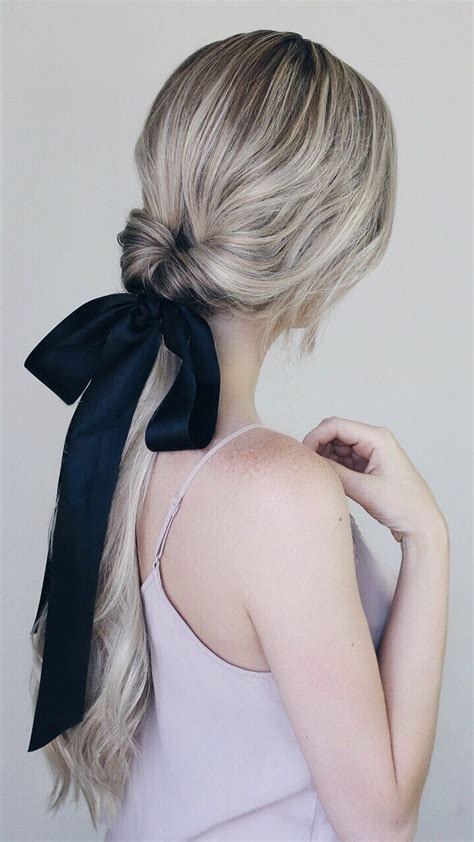Simple Low Ponytail With Bow Alex Gaboury In 2020 Ribbon Hairstyle Scarf Hairstyles Wedding