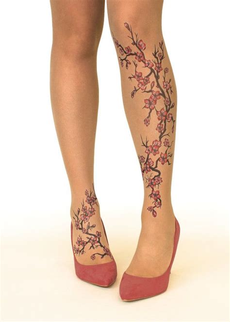 Free Shipping Tattoo Tightspantyhose With Cherry Blossoms Tattoo Life