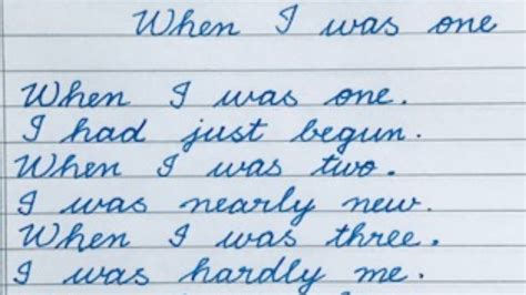Handwriting Poem When I Was One Daily English Handwriting Cursive