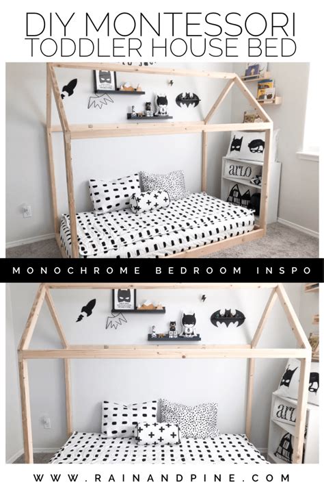 Build bed rails for your toddler. DIY Montessori Floor House Bed {Arlo's monochrome toddler ...