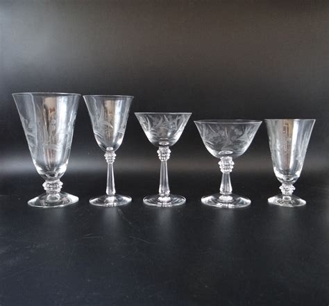 Set Of 4 Antique Fostoria Cynthia Depression Glass Cut Glass Iced Tea Goblet Glasses With 2 Sets
