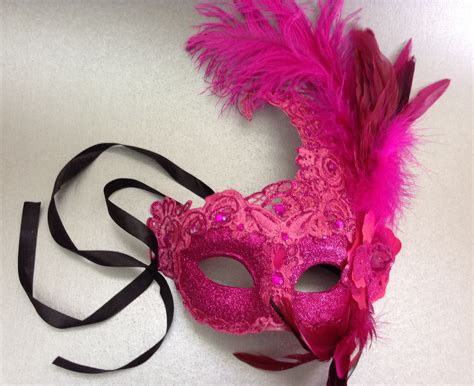 Fuchsia Pink Lace Masquerade Mask With Peacock And Ostrich Etsy