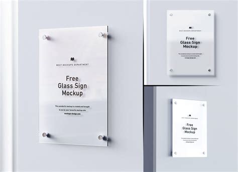 Free Wall Mounted Etched Glass Sign Mockup Psd Set Good Mockups
