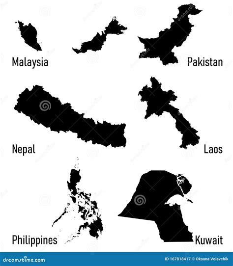 Vector Silhouettes Of Asia Countries Stock Vector Illustration Of