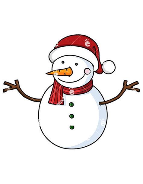 Smiling Snowman Wearing Santa Hat Cartoon Vector Clipart