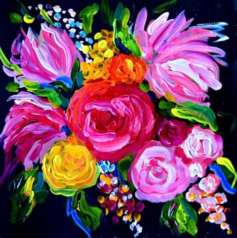 Still Life Bold Colorful Bouquet Flower Painting Fine Art Etsy Abstract Flower Painting