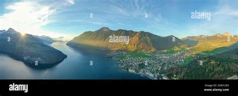 Panorama Of Lake Lucerne And Alps Mountains In Switzerland City Of