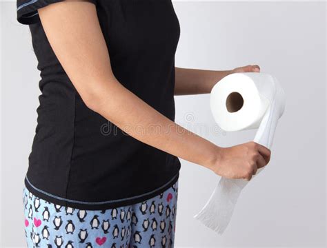 Woman Tearing Tissue From Toilet Paper Roll Stock Image Image Of