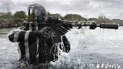 Futuristic Military Science Fiction Soldier Gun Water