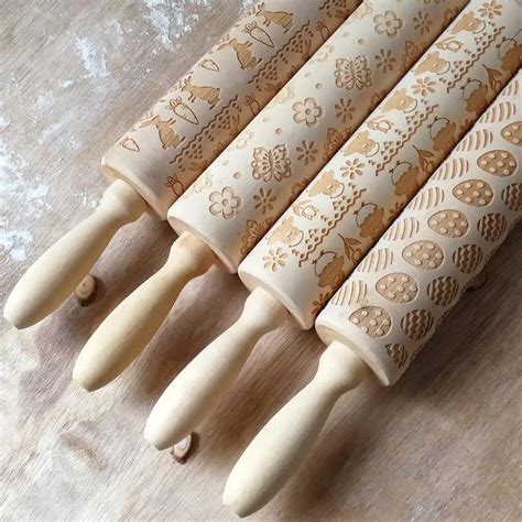 Easter Egg Print Wooden Rolling Pin 3d Embossed Rolling Pin For Baking